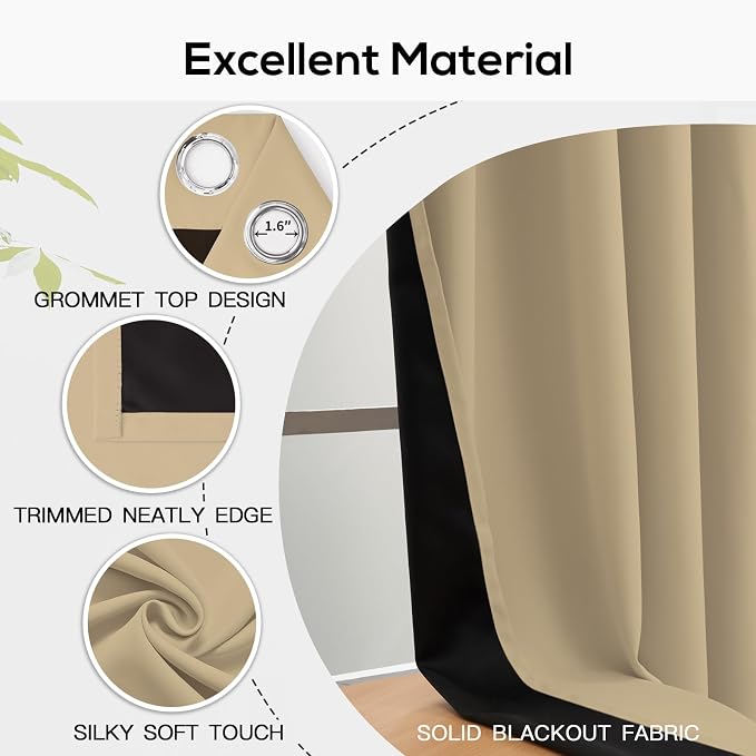 Yakamok Biscotti Beige Blackout Curtains 63 inches Long - Image 4