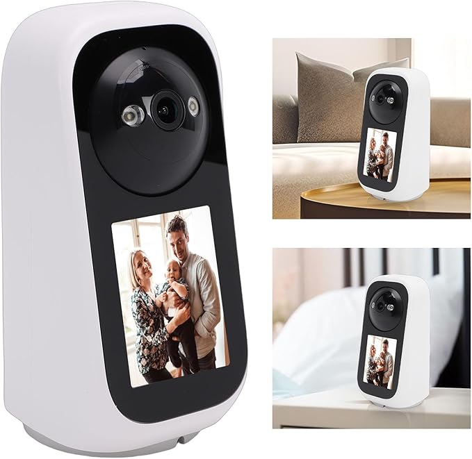 PUSOKEI 2K Security Camera Indoor, 360 PTZ Surveillance Camera with 2.8" IPS HD Screen & App, Al Human Detection, 2 Way Video Call, One Key Call, APP & Alert Push