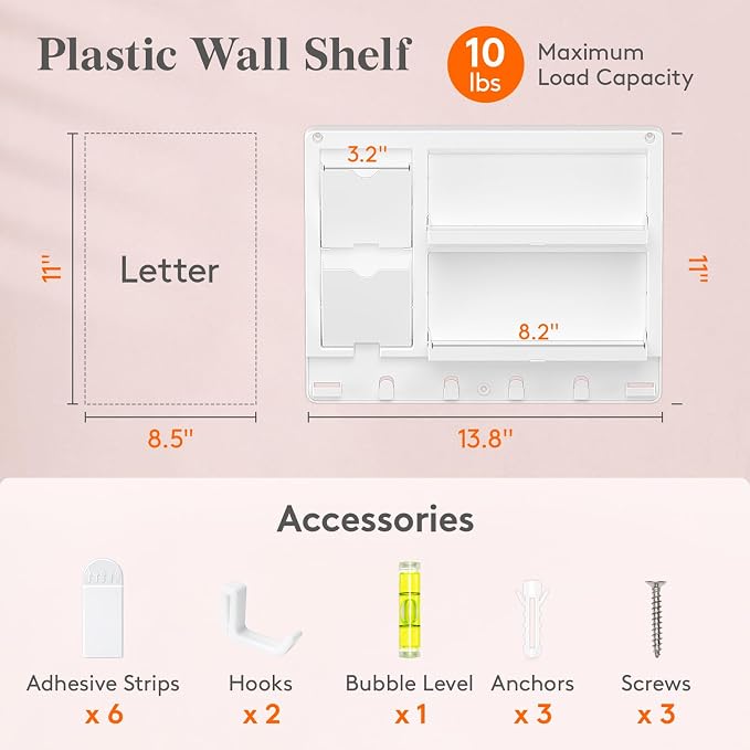 Lifewit Plastic Bedside Wall Shelf, Adhesive Floating Shelves Dorm Decor | - Image 2