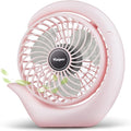 Viniper Battery Operated Fan, Usb Desk Fan : 180° Rotation and 3 Speeds Portable Office Fan, About 8-24 Hours Working for Office Home (Light Pink, Light Black Blade)