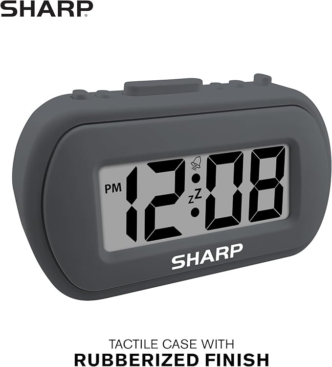 Sharp Battery Alarm Clock, Soft-Touch Case and Backlight, Charcoal Black | - Image 2