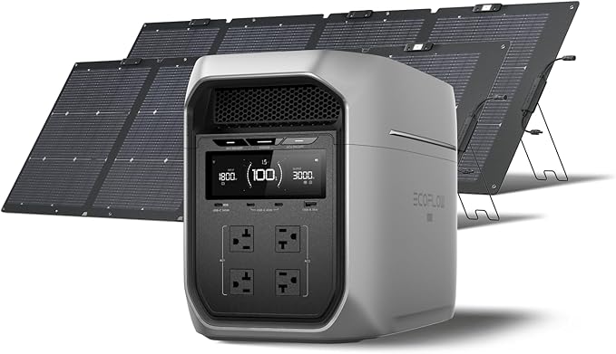 EF ECOFLOW Portable Power Station DELTA 3 MAX Plus with 2X220W Solar Panel, 3000W Max Output, Fast 0–80% Recharge in 64mins, Reliable Home Backup & RV Camping