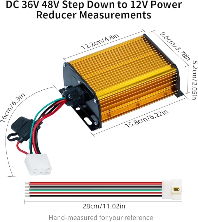 DC-DC 96V 84V 72V 60V 48V 36V to 12V Step Down Converter, 12V 30A 360W Voltage Reducer Regulator with Fuse for Golf Carts, Headlights, Taillights, Solar Panels and Radios (Golden)