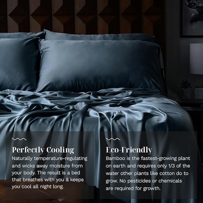LUXOME Luxury Sheet Set | 100% Rayon (Viscose) from Bamboo | Split King - Ocean | Deep Pockets | 5-Piece Set (2 Fitted, Flat, 2 Pillowcases)
