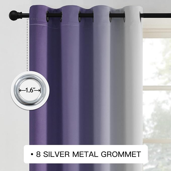 COSVIYA Curtains & Drapes Grommet Ombre Lilac Curtains W52 x L63 Inch | Room - Image 3