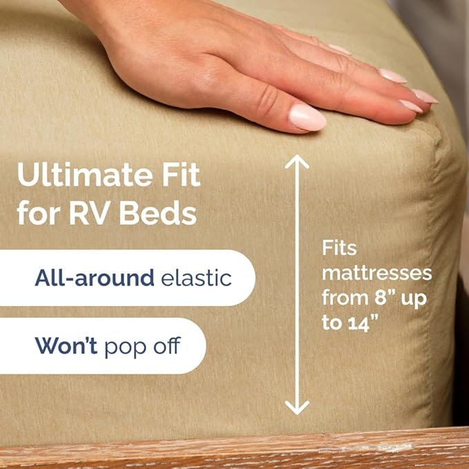 RV Short Queen Sheet Set 60 X 75 - 4 Piece RV Short Queen Bed Sheets - Soft, Breathable & Cooling - Designed for Bunks, Trailers & Campers - Fits 8” to 12" Mattress - Luxury Bedding - Heathered Tan