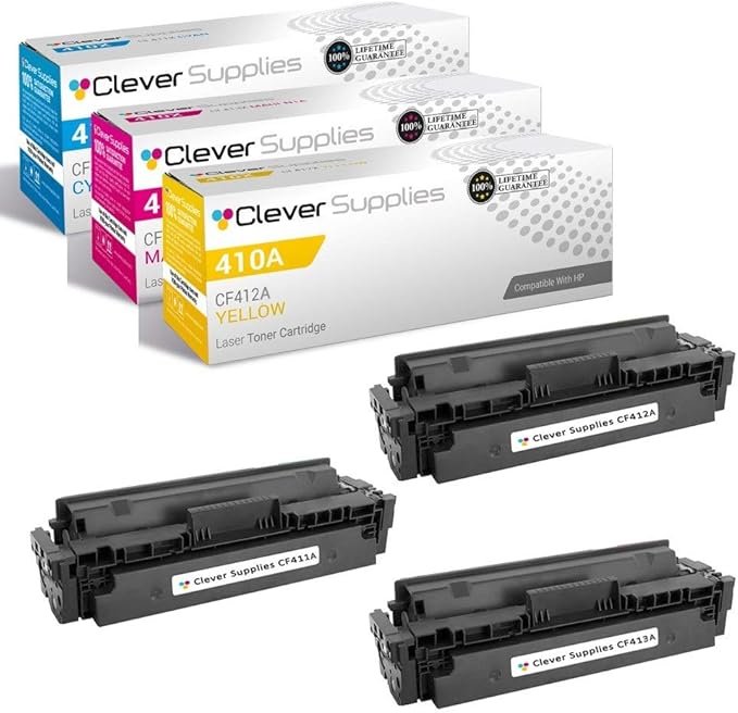 CS Replacement Toner Cartridge Compatible with HP 410A CF411A Cyan CF413A Magenta CF412A Yellow Pro M452 M452dn M452dw M452nw M477fdw M477fnw Pro M477fdn M452dn 3 Color Set