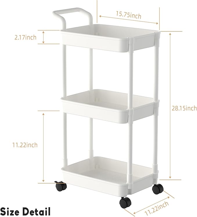 Volnamal Diaper Caddy, 3 Tier Rolling Cart - Image 2