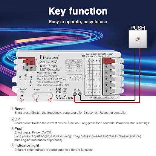 GLEDOPTO ZigBee3.0 LED Controller Pro Smart Home 5 in 1 RGBCCT RGBW RGB CCT WWCW Dimmer DC 12-48V 15A Max PWM Dimming Analog LED Strip Light Work with Hub Bridge Alexa Conbee etc (Hub Required)