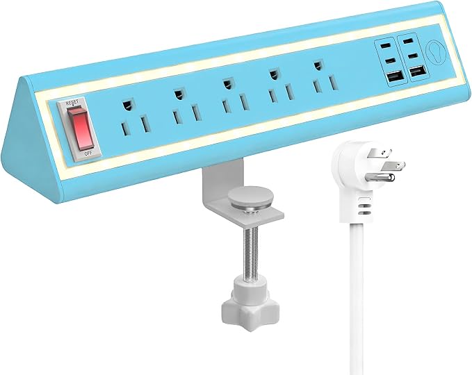Desk Clamp Power Strip with Nightlight, 40W Fast Charging, 6FT Extension Cord by NYYTGE