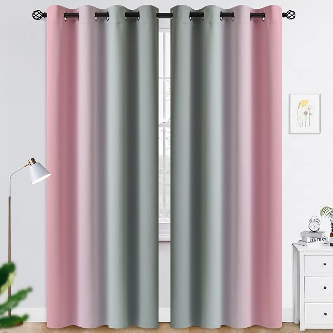 COSVIYA Grommet Ombre Blackout Pink and Grey Curtains, W52 x L84 inch | Room by COSVIYA