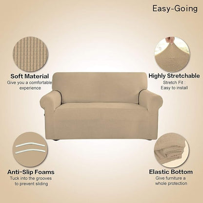 Easy-Going Stretch Oversized Sofa Slipcover 1-Piece Sofa Cover Furniture Protector Couch Soft with Elastic Bottom for Kids, Polyester Spandex Jacquard Fabric Small Checks Sand