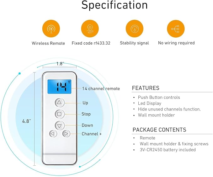 14 Channel Controller for Roller Shades Remote Control for Motorized Windows Shades and Blinds, White