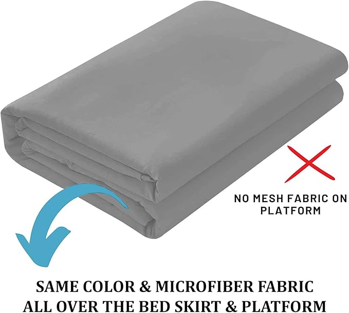 SKY BEDDINGS - Full Size Ruffled Bed Skirt with Split Corners - 12 Inch Drop Dust Ruffle Bed Skirt with Platform Three Sided Coverage - 100% Microfiber, Light Grey