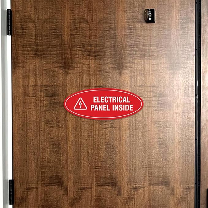 Signs ByLITA Oval Electrical Panel Inside Sign (White/Red) - Medium