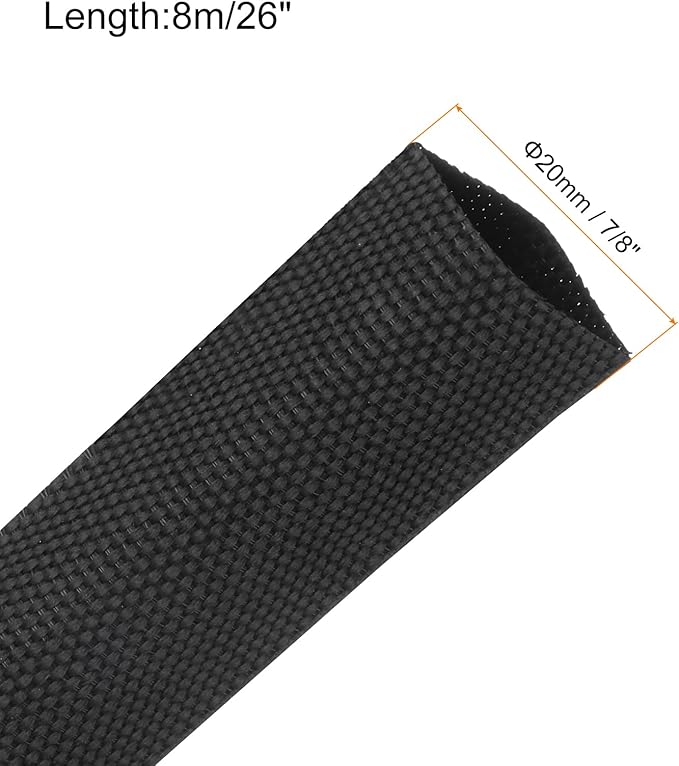 MECCANIXITY Braided Cable Sleeves Heat Shrinkable Fabric Sleeving, 7/8" 26ft Black 2:1 Ratio Heat Shrinkable Cord Protector for Harness Cable, Network Cable Protection, Cable Management