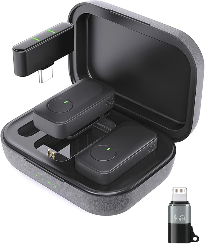 Jubolion Wireless Lavalier Microphone for iPhone/Android Phone/Laptop/PC, Mini Lapel Mic with 50H Battery Life Charging Case, 100FT Range and Noise Reduction, for Video Recording, Streaming, TikTok