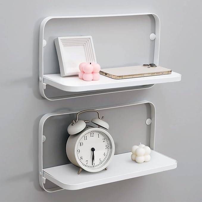 WELLAND White Floating Shelves Set of 2, Small Fold Down Wall Shelf Folding by WELLAND