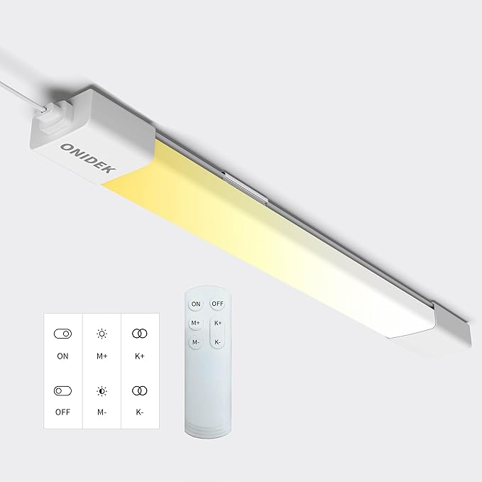 ONIDEK Under Cabinet Lights with Plug. 2700K-6500K Dimming and Color. with Wireless Control Panel and Remote Control.25W 2500LM for Garage, Kitchen, Bathroom, Closet, Office (36 inch)