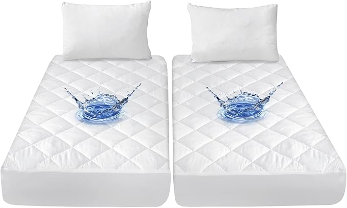 Split King Mattress Topper Protector Pad for Adjustable Bed Cover, Quilted, Breathable, Absorbent, Fitted Sheet Style, Machine Washable