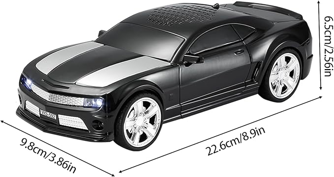 WSTER Sports Car Model Bluetooth Speaker with Stereo Sound, TWS Pairing, LED Party Lights, USB/TF Playback, Movable Wheels, Unique Retro Car Gifts (Black)