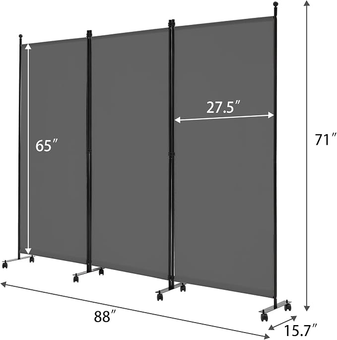 Spurgehom 3 Panel Rolling Room Divider, Folding Partition Privacy Screens | - Image 6