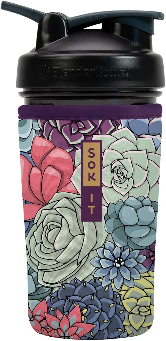 Sok It BotlSok Protein Blender Shaker Bottle Sleeve Insulated Neoprene Cover (Succulents, Fits 24oz Blender)