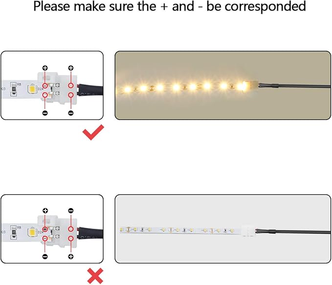 LightingWill 10pcs/Pack DC Female Plug Solderless Snap Down 2Pin Conductor LED Connector for Quick Splitter Connection of 8mm Wide 3528 2835 Single Color Flex LED Strips