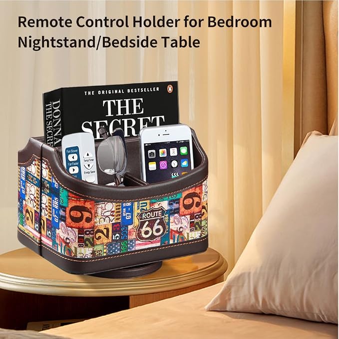 PU Leather 360° Rotatable Remote Control Holder, Nightstand TV Remote Caddy | - Image 6