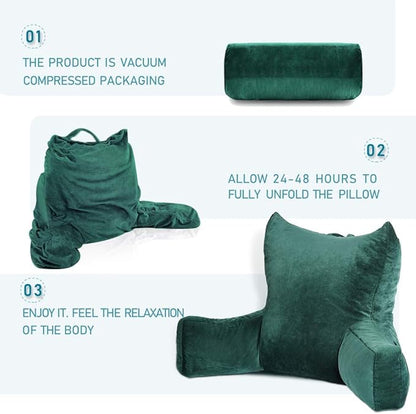 Neustern Reading Pillow for Sitting in Bed Adult, Back Pillow for Bed Shredded Memory Foam Chair Pillow with Arms and Pockets, Backrest and Support with Washable Cover for Watching TV/Gaming/Relaxing