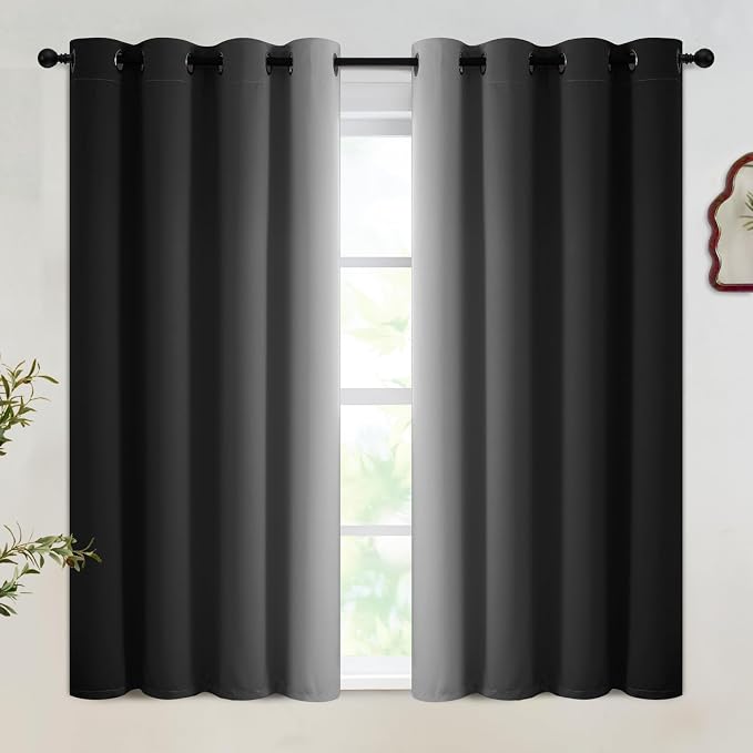 SimpleHome 100% Blackout Ombre Bedroom Curtains Black and Greyish White by SimpleHome