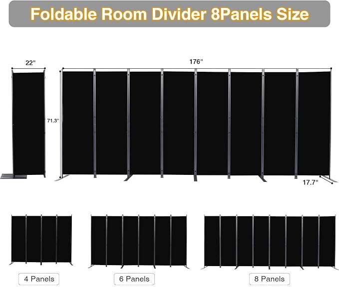 Room Divider, 8 Panel Folding Privacy Screens - Image 2