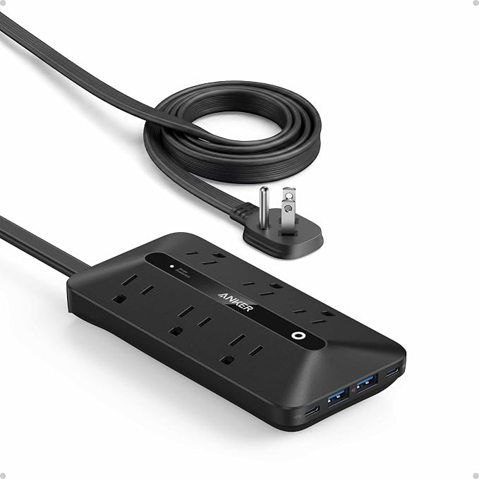 Anker Power Strip with 300J Surge Protector, 10ft Outlet Extender, 6AC | Flat by Unknown