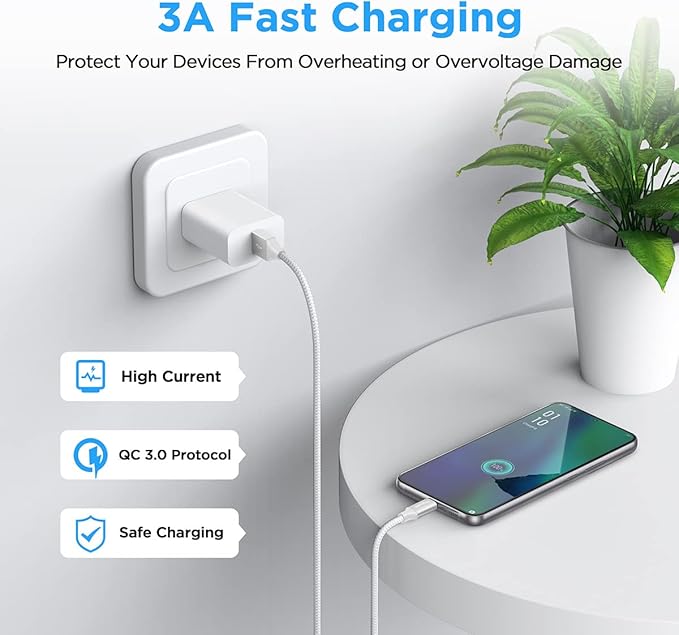 etguuds USB A to USB C Cable 6ft, 2-Pack, 3A Fast Charging Type C Charger Cord for iPhone 17 16 15 Pro Max 16e 17 Air, Samsung Galaxy S25 S24 S23 S22 S21 S20 A17 A16 A56 A55 Flip Fold, White