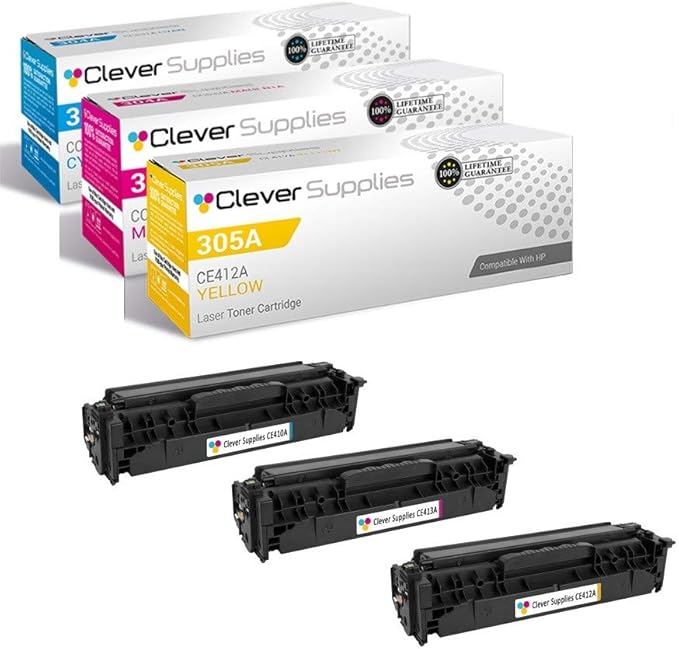 CS Replacement Toner Cartridge Compatible with HP PRO 400 Color M451DN CE411A Cyan CE412A Yellow CE413A Magenta 305A Color M375 MFP M375NW MFP M451DN M451DW M451NW M475DN M475DW 3 Color Set