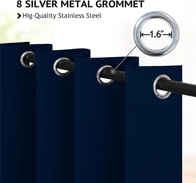 COSVIYA Grommet Room Darkening Dark Blue Curtains 84 inch Long - Image 3