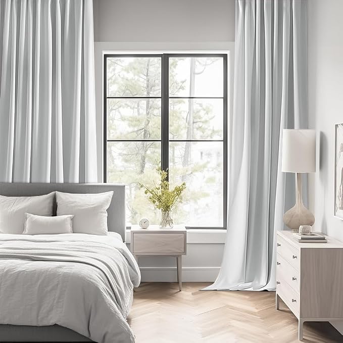 MIULEE Greyish White Back Tab Blackout Curtains 52x96 Inch Long 2 Panels | Rod - Image 2