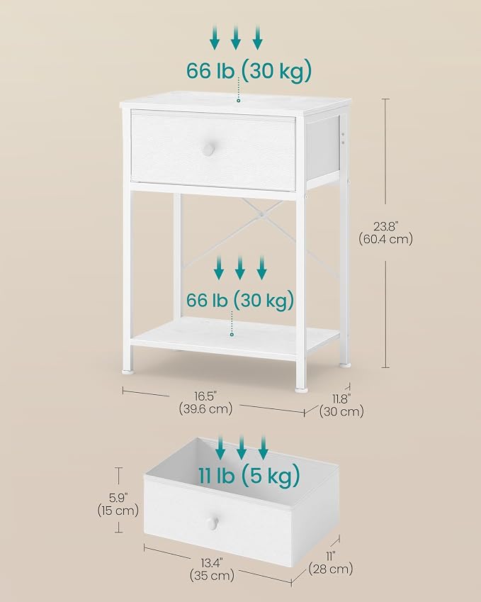 SONGMICS Bedside Table with Drawer, Nightstand with Lower Shelf | Side End Table - Image 2