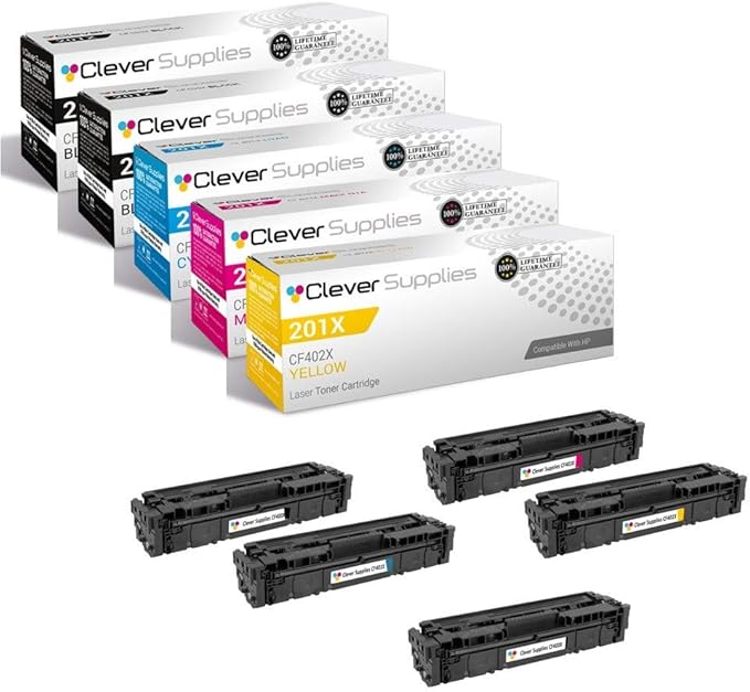 CS Replacement Toner Cartridge Compatible with HP 201X CF400X Black CF401X Cyan CF403X Magenta CF402X Yellow Color Pro MFP M277n Pro M252 Pro M252dw Pro MFP M277 5 Color Set