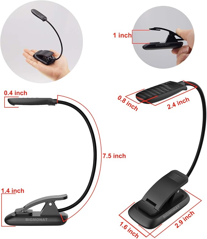 BIGMONAT Led Book Reading Light, Rechargeable Amber Book Night Light, Portable - Image 7
