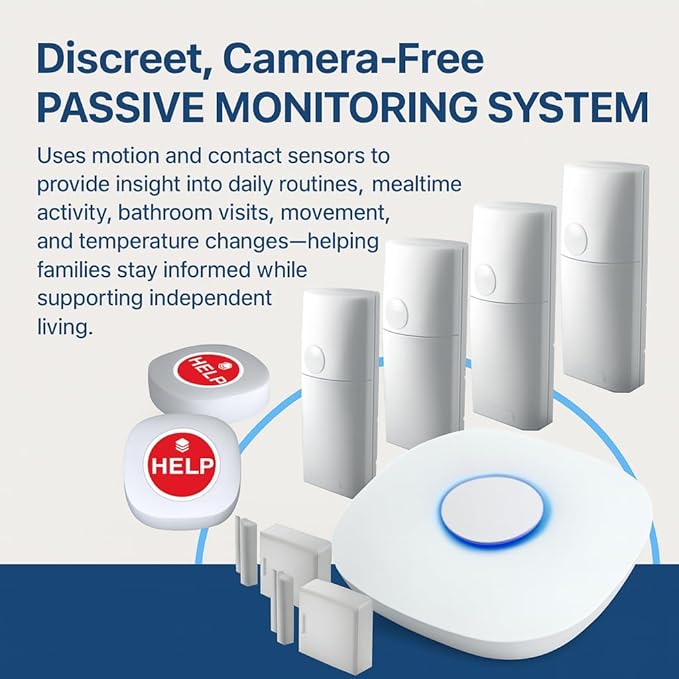 StackCare by Connected Caregiver Medical Alert System, Fall Detection for Seniors, WiFi in Home Passive Monitoring Safety with no Cameras, Emergency Call Button, Virtual Caregiver, Call to Activate