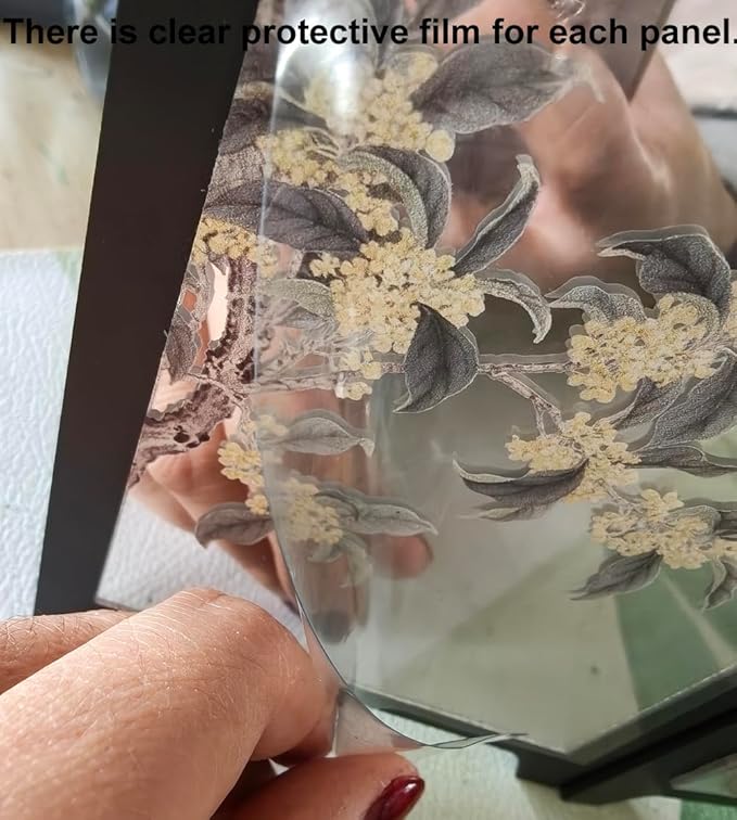 Mini Folding Screen, 3 Panel Divider, Chinese Style Vintage Desktop Mirror - Image 3