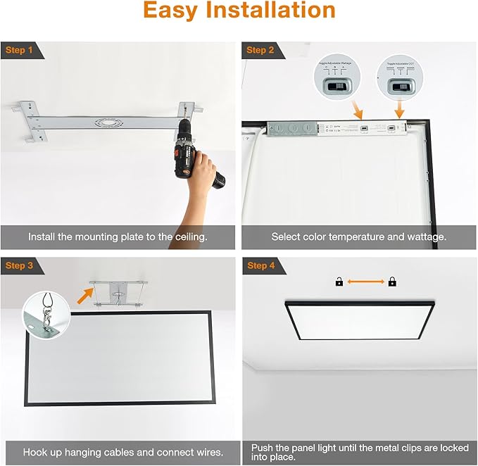 Mcacggo Black 2x4 FT LED Flat Panel Light Surface Mount 2 Pack, 0-10V Dimmable, 5000K-4000K-3000K & 30W-40W-50W Selectable, Flush Mount Ceiling Lights 24x48 inch, ETL Listed, 100-277V