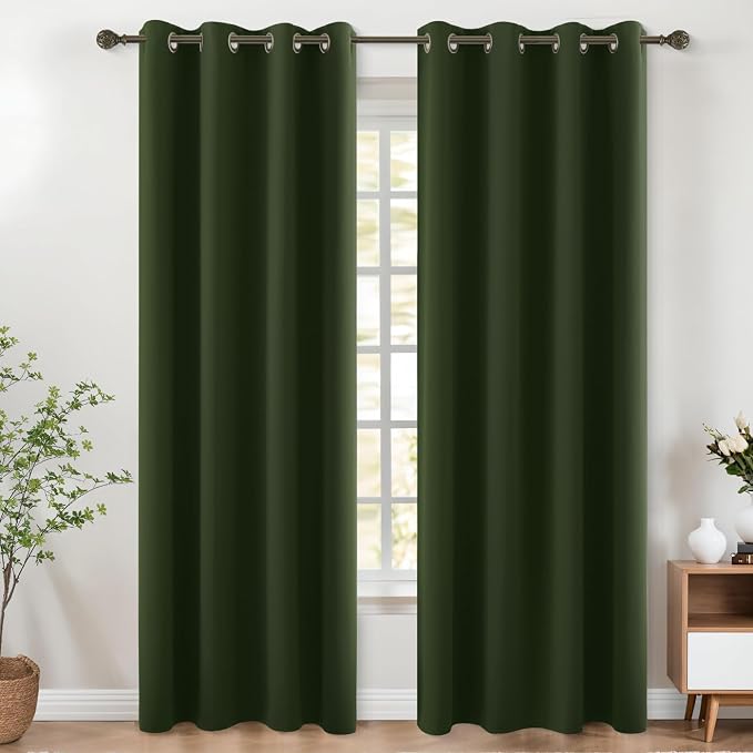 KOUFALL Forest Green Blackout Curtains, 52 x 90 Inches Long, Grommet Thermal by KOUFALL