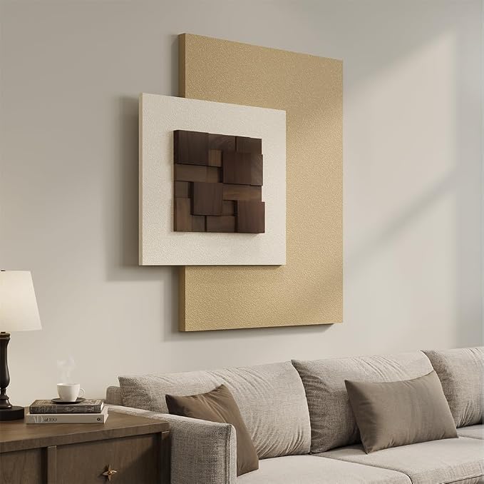 Cuspin Large 3D Wood Textured Neutral Wall Art, Modern Minimalist Wooden Artwork - Image 2