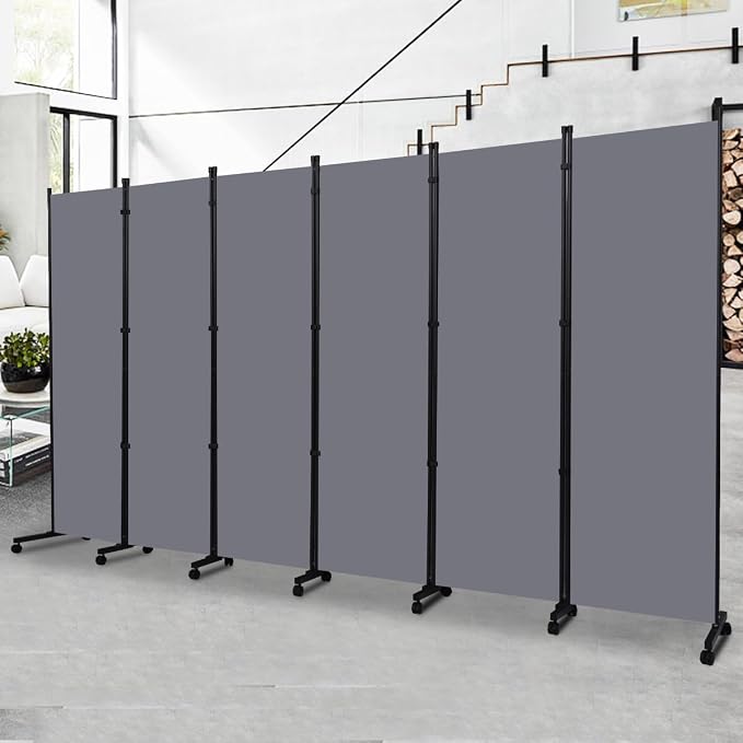 Room Divider 6FT Tall Folding Privacy Screens, 6 Panel Wall Divider w/Wheel | by HOMSCREENER