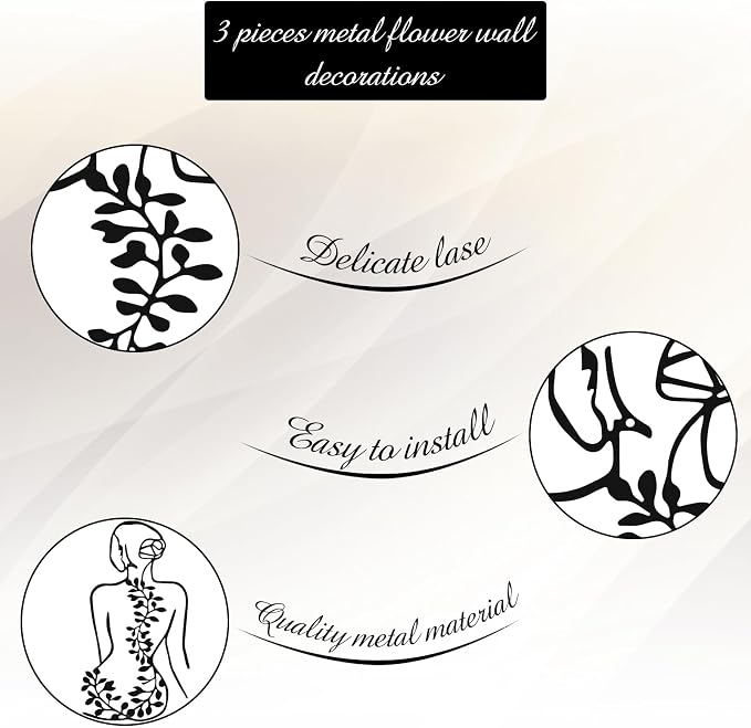 Photect 3 Pcs Metal Wall Art Decor Minimalist Abstract Woman Wall Art Metal - Image 5