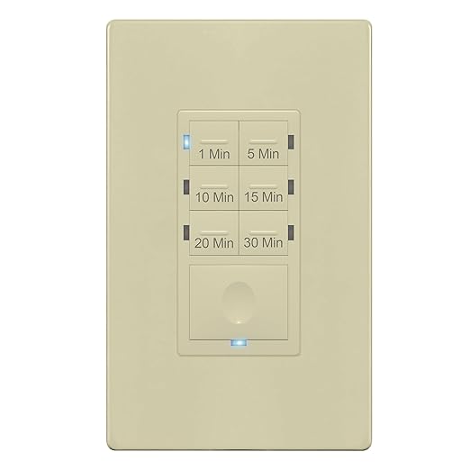 ENERLITES Countdown Timer Switch for bathroom fans and household lights, 1-5-10-15-20-30 Min Settings with Manual Override, Always On Blue LED, Neutral Wire Required, UL Listed, HET06A-R-I, Ivory