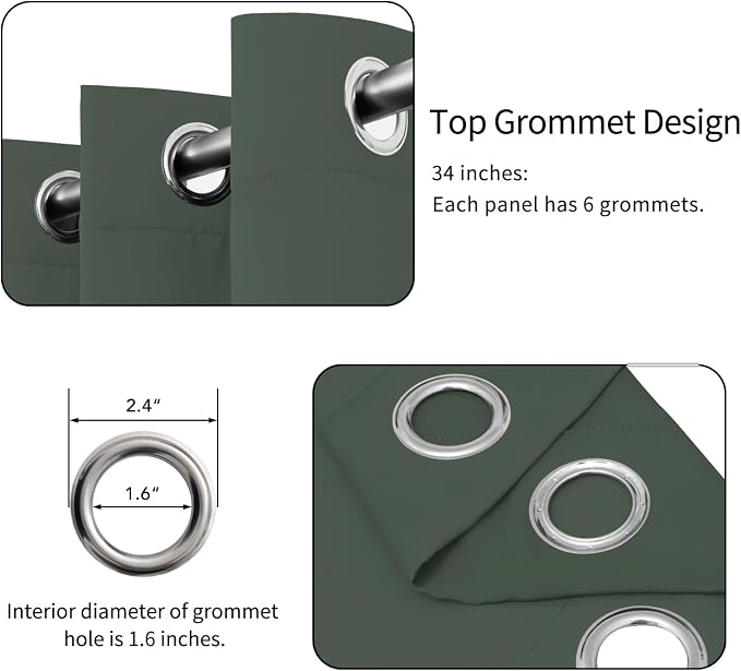 Easy-Going Thermal Grommet Blackout Curtains, 2 Panels 34x54 in | Greyish Green - Image 4