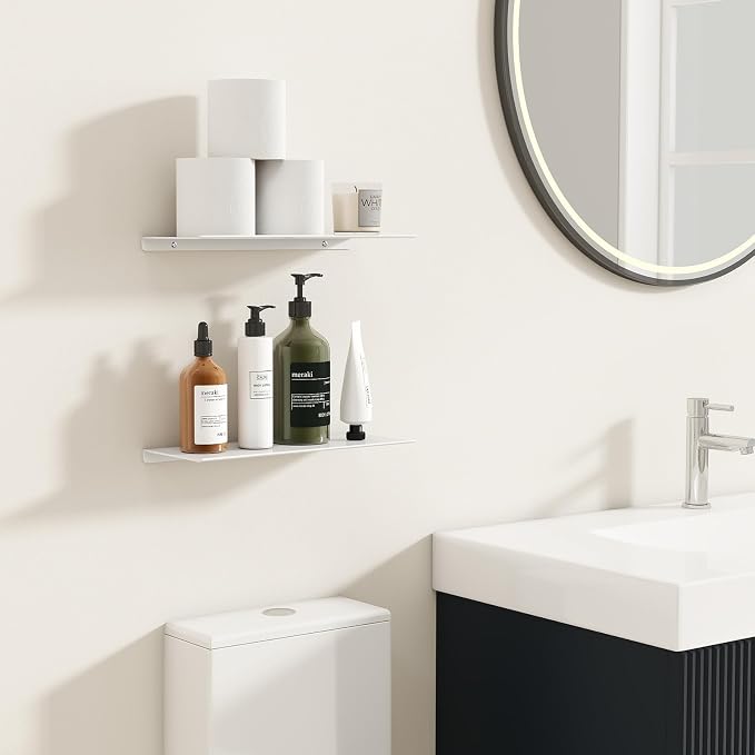 MKO 12" Floating Shelves for Wall, Small Metal Wall Mounted Shelf for Bathroom - Image 2